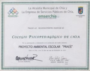 Reconocimiento al Mejor PRAE Escolar.Alcaldía Municipal de Chía y Emserchia